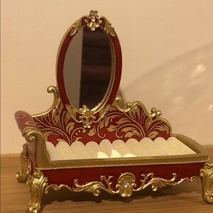 Elegant Red and Gold ring holder with Mirror